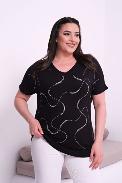 Esina Γυναικεία μπλούζα με λαιμόκοψη V και πέτρινη λεπτομέρεια από βισκόζη