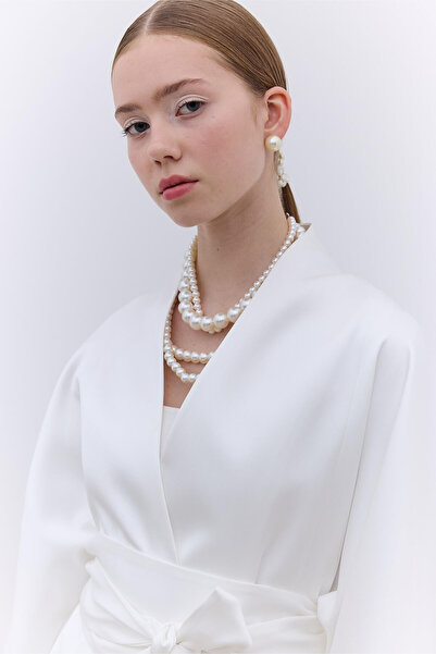 Manuka SATEN KEMERLİ KİMONO EKRU