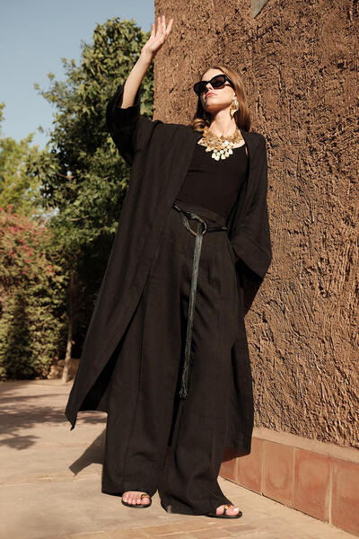 Manuka Μαύρο λινό παντελόνι Palazzo