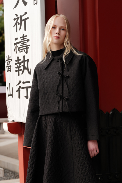 Manuka Quilted Tie Short Jacket Black