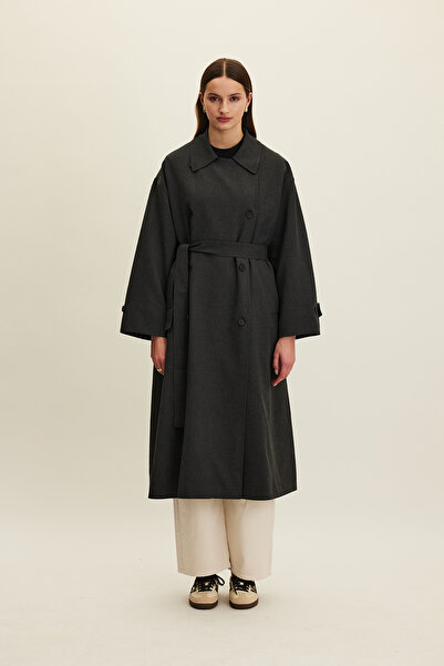 Manuka Ανθρακί NICOLA Καμπαρντίνα με διπλό στήθος