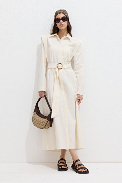 Manuka Long Sleeve and Belt Detailed Natural Dress