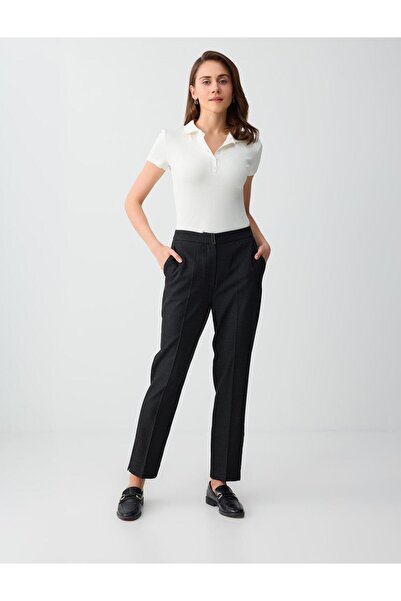 Jimmy Key Anthracite Narrow Leg Regular Waist Metal Detailed Woven Trousers