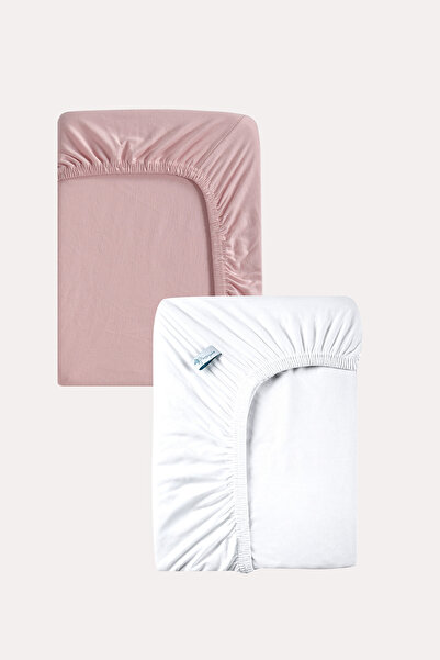 MAMA PADRE Pembe - Beyaz Renk %100 Pamuk Penye Bebek Çarşafı 60x120cm - Lasti...