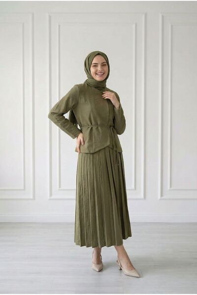 BENAHOLL Σετ φούστας Λαρίν με πλισέ φούστα και ένα κουμπί-FA1056 Πράσινο λαδί