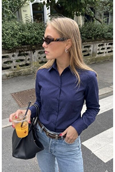 Bowni Line Slim Fit Dar Kesim Vucüda Oturan Uzun Kollu Lacivert Basic Gömlek ...