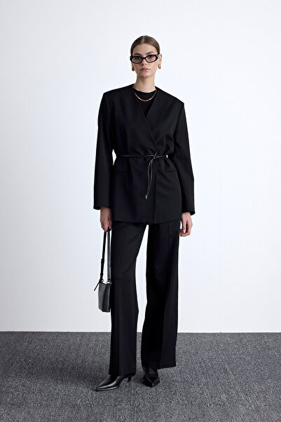 Manuka Black Blazer Jacket - Classic Look and Belt