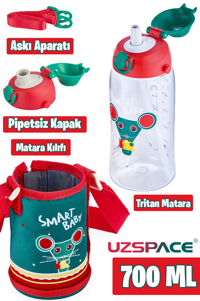 Uzspace 700 ml - Large Size-Tritan Water Bottle with Case and 2 Separated Lid...