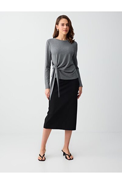 Jimmy Key Μαύρη πλεκτή μίντι φούστα με κανονική μέση και ίσια κοπή