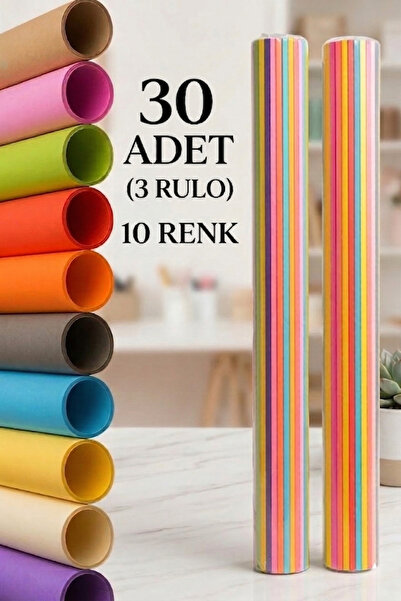 Arthobi 30 Adet 50x70 Cm Fon Kartonu 10 Renk (3 RULO) Fon Kartonu, El Işi Mal...