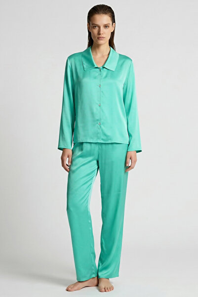 Feu De Elu Σετ Πιτζάμες Τυρκουάζ Μακριές Σατέν Αμόρις