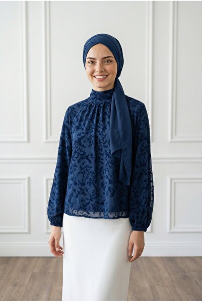 MİHRA STORE Μπλούζα με ροζ πλισέ μπροστινό μέρος και τραγανό σχέδιο - EK783-8...