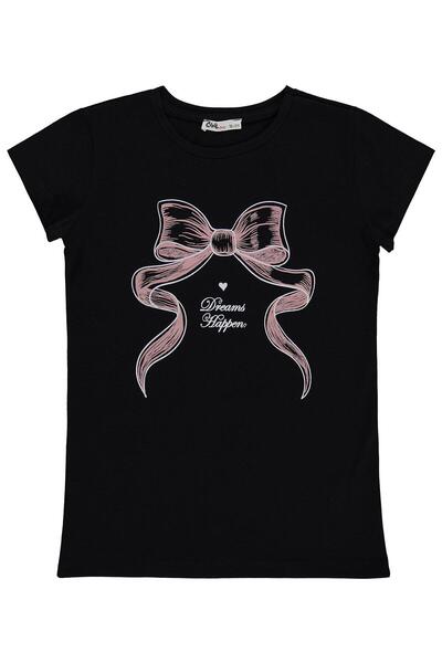 Civil Girls Tricou cu imprimeu fundă pentru copii 10-13 ani - Negru 11-12 ani