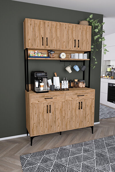 DEKORFİM DF14104AC Kahve Köşesi Mutfak Dolabı Coffee Bar Standı Raflı Kapaklı...