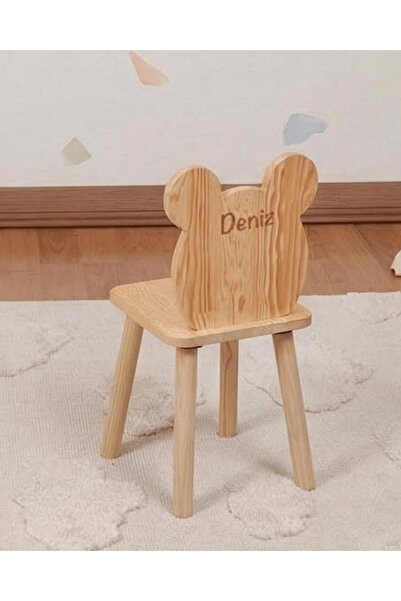 Muyuru Montessori Çocuk Oyun Aktivite Çalışma Sandalyesi Çam Ahşap Ayıcık Mod...