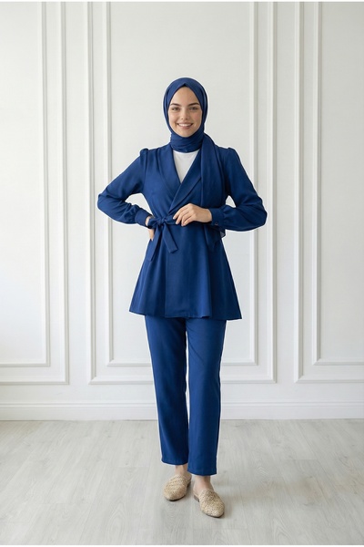 MİHRA STORE Bellinzona Belted Jacket Suit-AS00466 Indigo