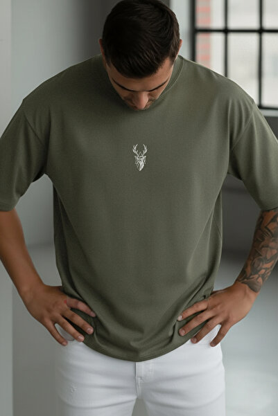 Millionaire Ανδρικό μπλουζάκι με στάμπα με ελάφια χακί, υπερμεγέθη, φαρδιά, χ...