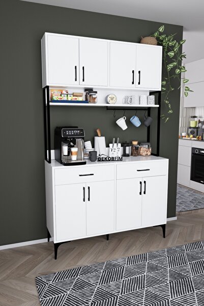 DEKORFİM DF14104B Kahve Köşesi Mutfak Dolabı Coffee Bar Standı Raflı Kapaklı ...