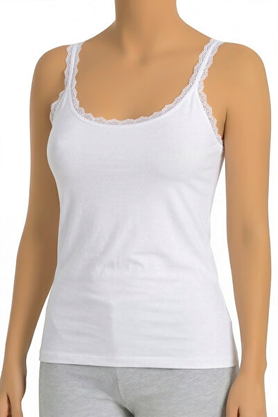 Öts Women's White String Strapped Cotton Lycra Lace Undershirt