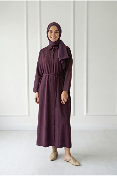 Nuboria Women's Hijab Summer Shirt Dress/Yoke Modal Fitting Cuff-TN030 Damson
