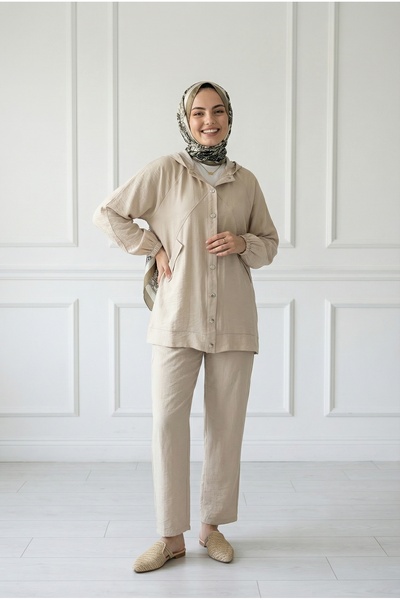 MİHRA STORE Σετ με κουκούλα Alkım Strawberry με κάλυμμα τσέπης-NA3387 Stone