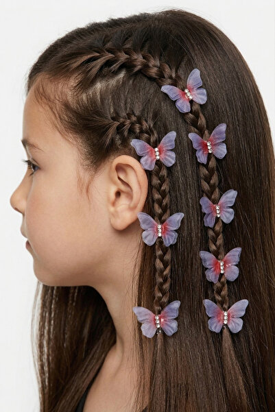 Le Mabelle Lila Kelebek Figürlü 10'lu Kız Çocuk Saç Küpesi