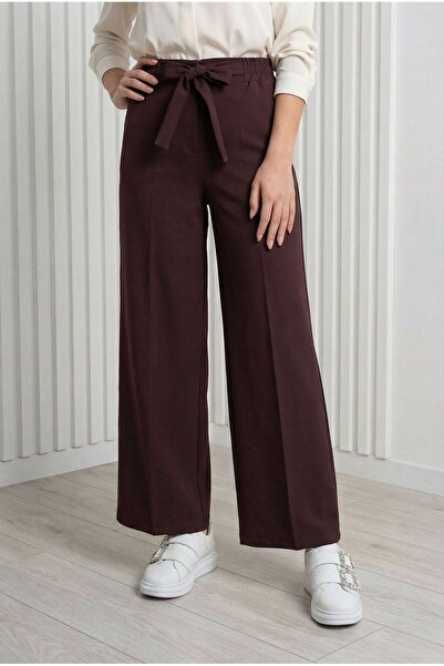 MİHRA STORE بنطال واسع الساق بحزام من Asu-MT1445 بني