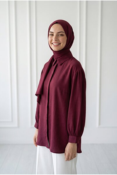 MİHRA STORE Πουκάμισο Nurcan Cupra με κρυφό μανίκι και κορδόνι - NA771 Βουργο...