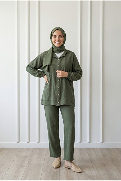 MİHRA STORE Alkım Strawberry Hooded Pocket Cap Σετ-NA3387 Χακί