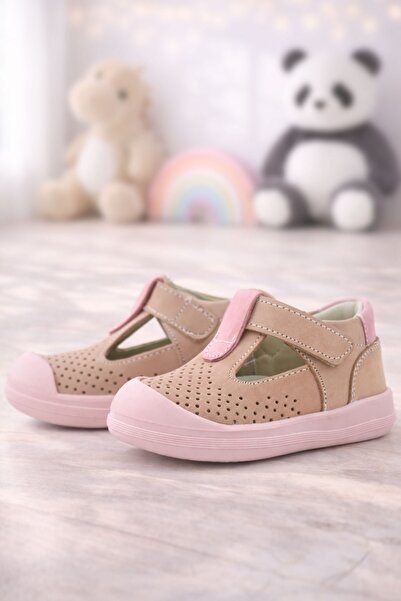 Rakerplus Shaun Genuine Leather Powder Pink Velcro Anatomical Baby Sandals