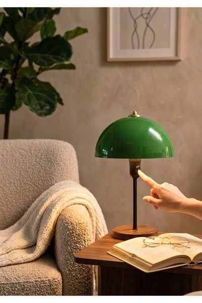 HOMİNG Swiss Dekoratif Klasik Mantar Masa Lambası / Yeşil Banker