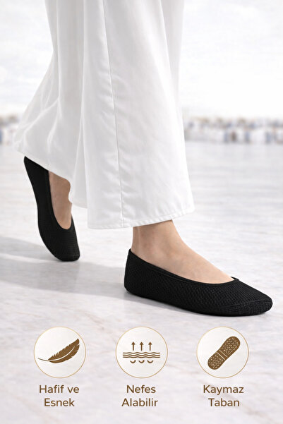 RedPlay Hac Umre Tavaf Patiği Fileli Siyah Esnek Kumaş Patik