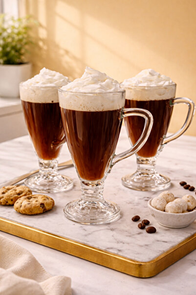 Maloria Büyük Ayaklı Cam Kahve Bardağı, Coffee Mug | 6 Adet - 350ml