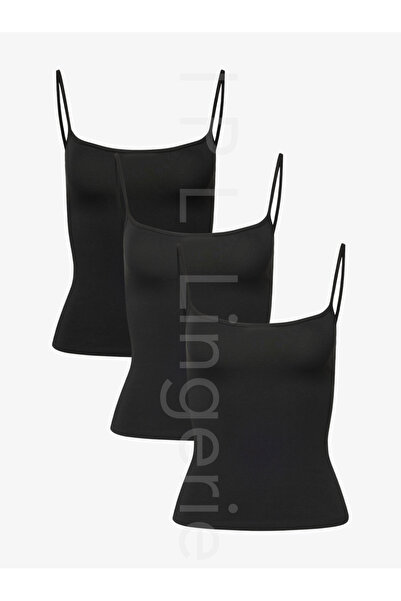 IPL Γυναικείο μαύρο βαμβακερό μπλουζάκι με λεπτές τιράντες (3 τεμάχια)