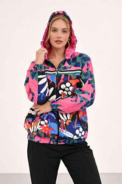 İLKCET MODA Γυναικείο αδιάβροχο με φλοράλ στάμπα και ελαστική μέση