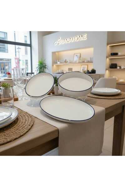 ariana sytle 3'lü Lacivert Şeritli Servis Sunum Tabak Seti