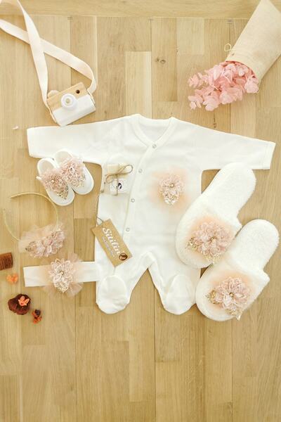 Anne Kız Bebek Hamile Lohusa Terlik Taç Hastane Çıkış | %100 Pamuk | Özel Hediye Kutulu Set