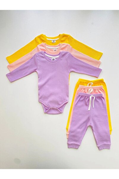 EFU BABY 3'lü %100 Pamuklu Kaşkorse Uzun Kol Kız Bebek Body Pantolon Takım Set