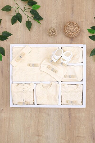 Sitilin Baby Girl Beige Natural Cotton Fabric Lace Luxury 10-Piece Hospital D...