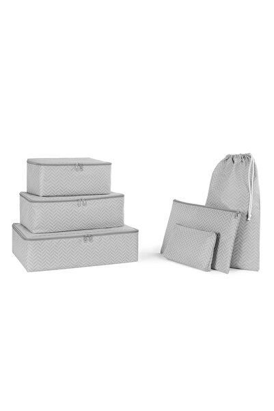 Ocean Home Textile 6'lı Gri Balıksırtı Bavul İçi Düzenleyici Set
