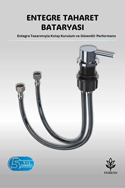 İZ YAPI Entegre Taharet Musluğu – Soğuk Su | Krom | 2’li Çelik Örgülü Flex Ho...