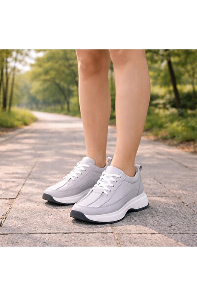 TwoEgoist Women's Genuine Leather Casual Sports Walking Shoes / Gray Sneakers