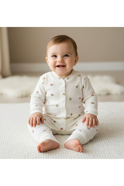 minço bebe Kız Bebek Mini Lale Baskılı Çıtçıtlı Patiksiz Tulum %100 Pamuk Esnek