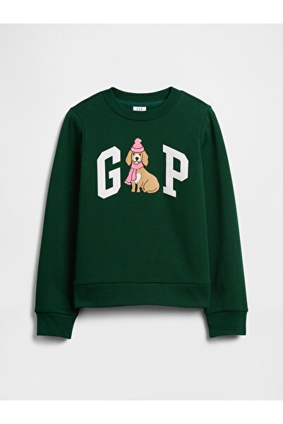 GAP Kız Çocuk Yeşil Kids Grafik Sweatshirt