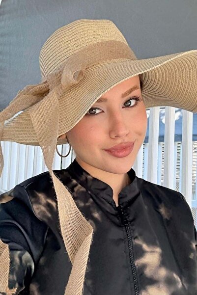 Şulemoda Giyim Ψάθινο καπέλο με φιόγκο μπεζ