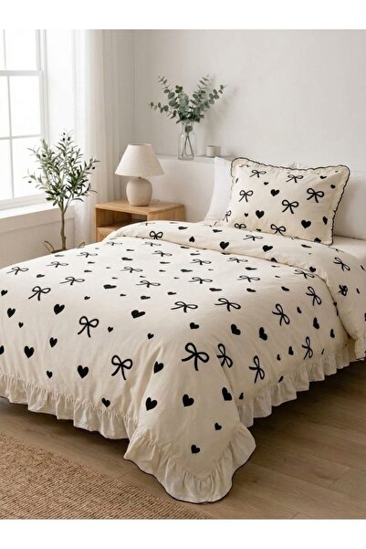 DB Σετ Παπλωματοθήκη για Μονόκλινο 100% Βαμβάκι με Σχέδιο Καρδιά και Φιόγκο, ...