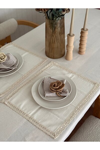 KaiAtelier 6 τεμάχια Φυσικό λινό δαντελωτό ορθογώνιο σουπλά / Αμερικανικό σερ...