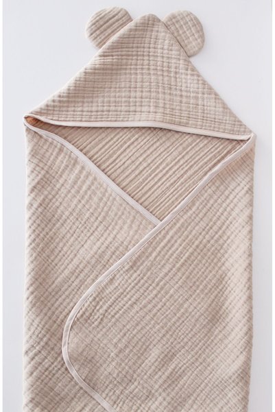 O&G Collection Sand Beige 100% Cotton Organic 4 Layer Multi Muslin Baby - Child Towel / Bathrobe / Sea