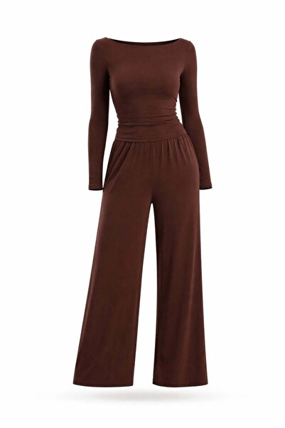 5in1Canpolat Brown Crew Neck Basic Set 251024