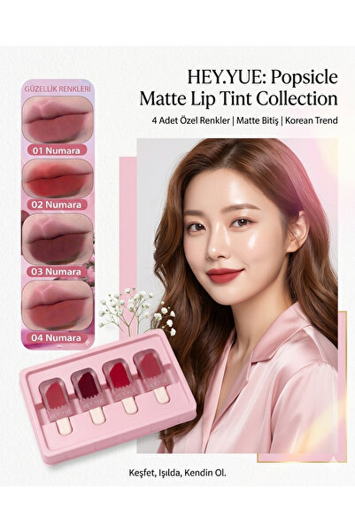 Hey Yue HEY.YUE Mat Tint 4’lü Set (01-02-03-04) | Kalıcı Mat Likit Ruj Seti